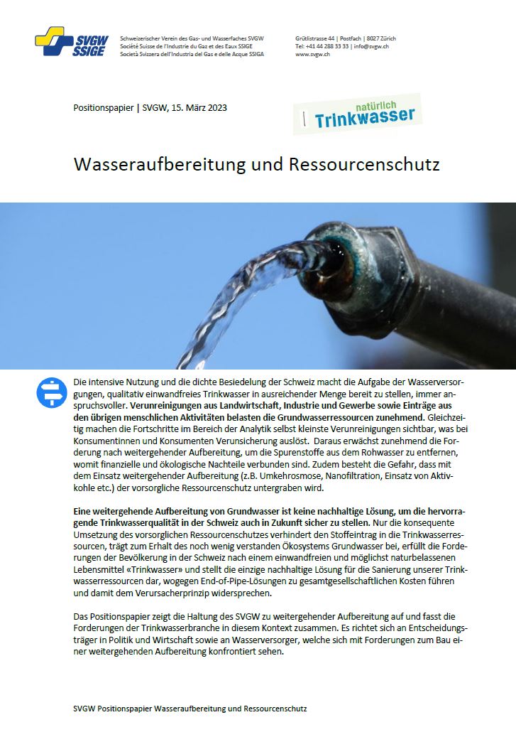 Positionspapier: «Wasseraufbereitung und Ressourcenschutz»