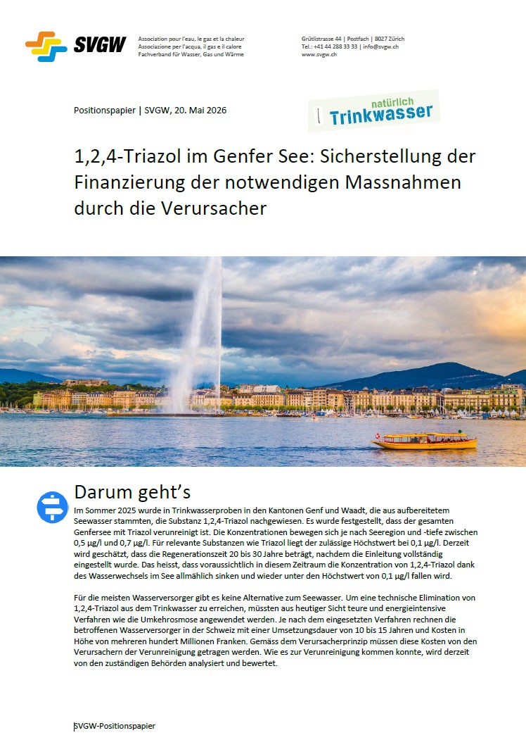 Positionspapier: 1,2,4-Triazol im Genfer See: Sicherstellung der Finanzierung der notwendigen Massnahmen durch die Verursacher