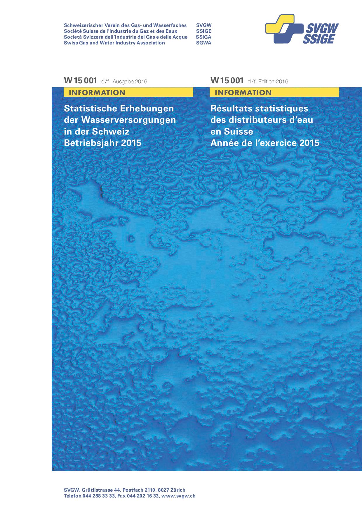 W15001 d/f Wasserstatistik 2016 (Betriebsjahr 2015) (erweiterte Ausgabe)