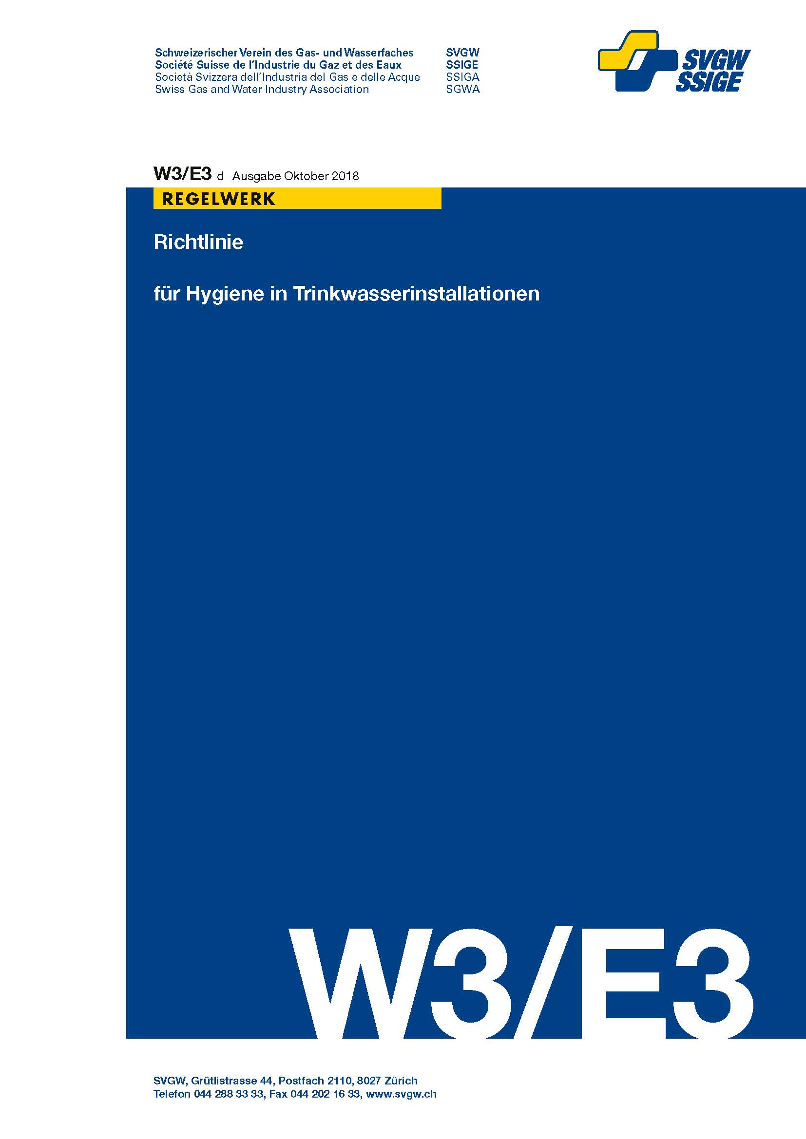 W3/E3 d Richtlinie für Hygiene in Trinkwasserinstallationen
