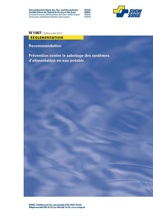 W1007 f Recommandation; Prévention contre le sabotage des systèmes d'alimentation en eau potable (1)