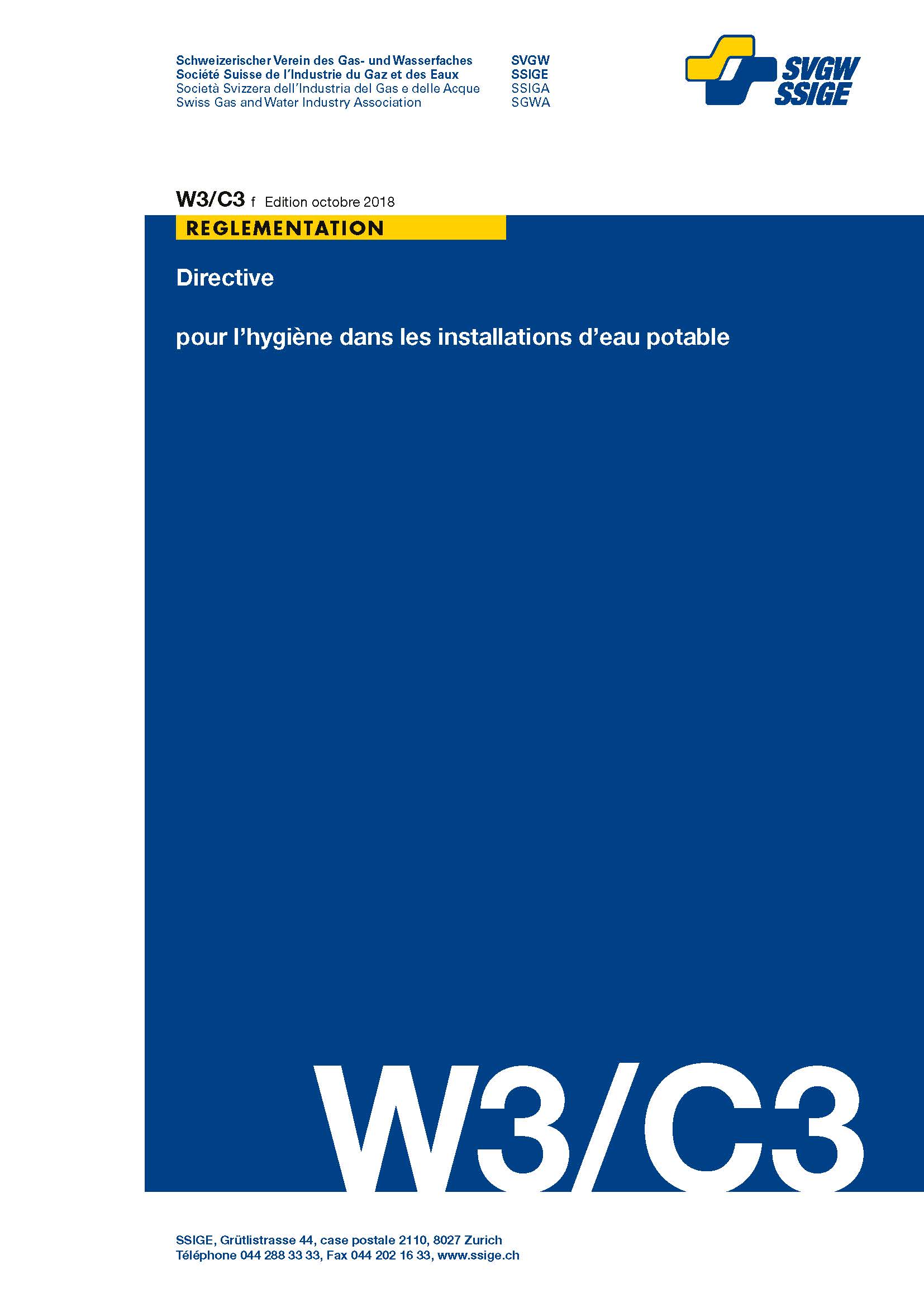 W3/C3 f Directive pour l'hygiène dans les installations d'eau potable