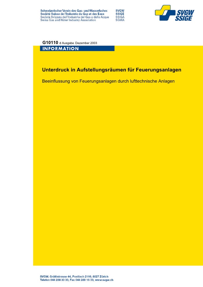 G10110 d Rundschreiben; Unterdruck in Aufstellungsräumen für Feuerungsanlagen