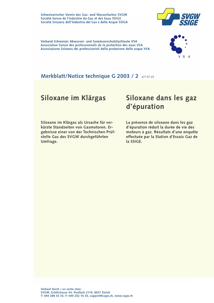 G10006 d/f Notice technique; Siloxane dans les gaz d'épuration