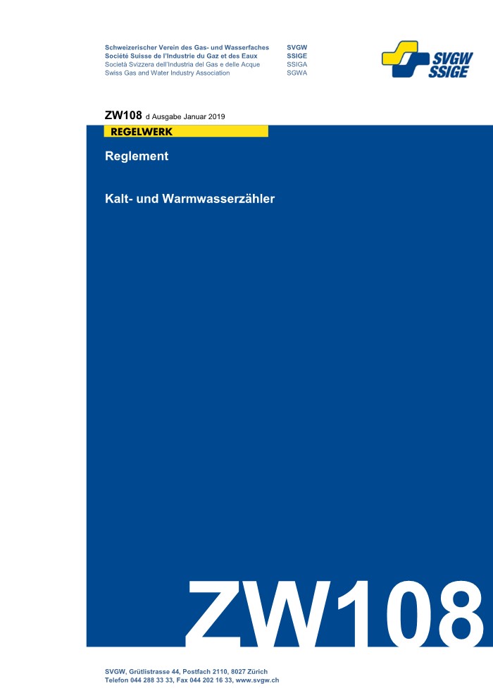 ZW108 d - Reglement; Kalt- und Warmwasserzähler