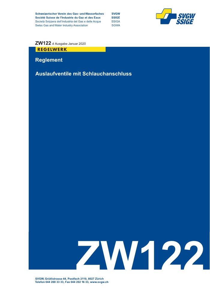 ZW122 d - Reglement; Auslaufventile mit Schlauchanschluss