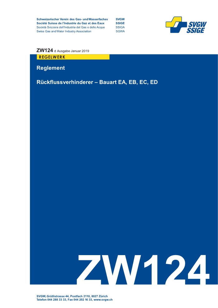 ZW124 d - Reglement; Rückflussverhinderer - Bauart EA, EB, EC, ED