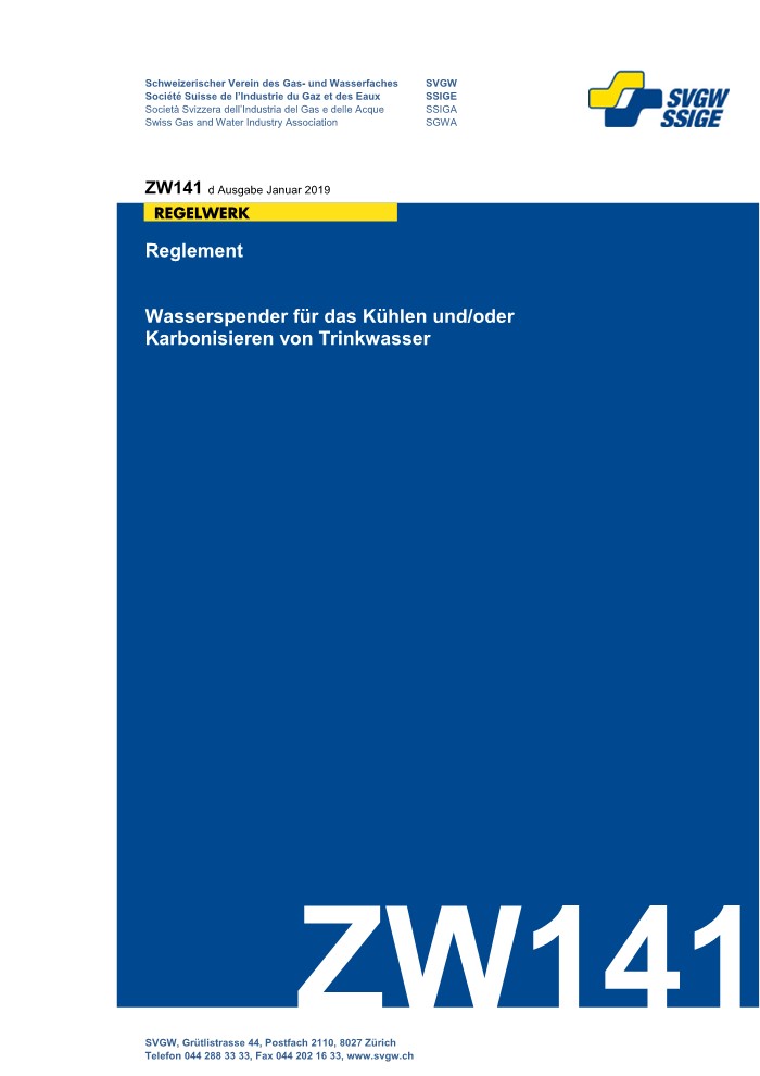 ZW141 d - Reglement; Wasserspender für das Kühlen und/oder Karbonisieren von Trinkwasser