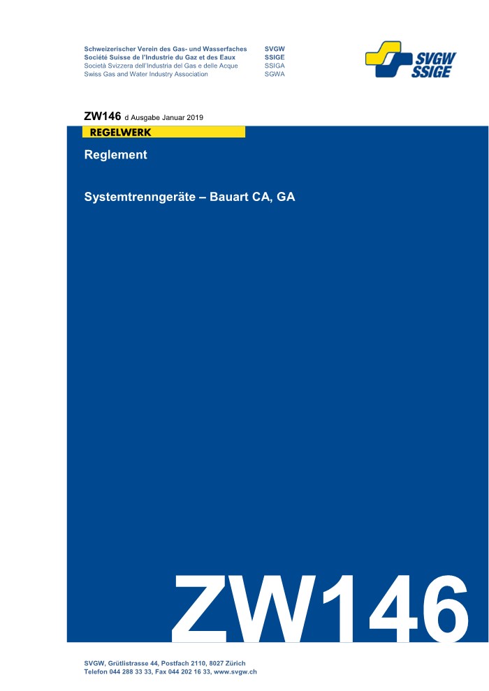 ZW146 d - Reglement; Systemtrenngeräte – Bauart CA, GA