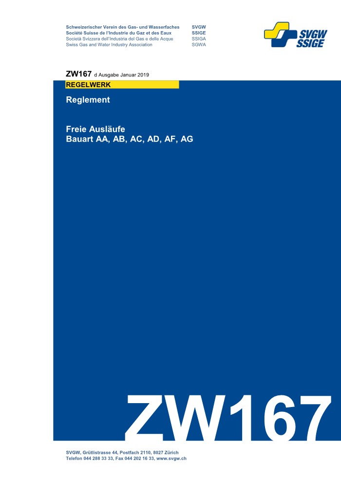 ZW167 d - Reglement; Freie Ausläufe - Bauart AA, AB, AC, AD, AF, AG