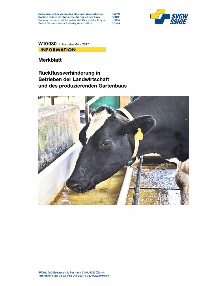 W10030 d Merkblatt; Rückflussverhinderung in Betrieben der Landwirtschaft und des produzierenden Gartenbaus