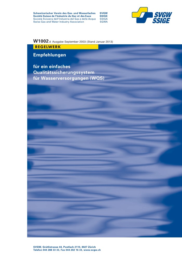 W1002 d Empfehlung für ein einfaches Qualitätssicherungssystem für Wasserversorgungen (WQS) (1)