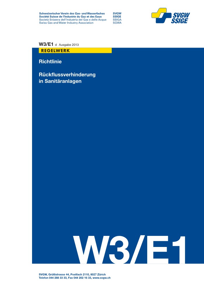 W3/E1 d Richtlinie; Rückflussverhinderung in Sanitäranlagen (1)