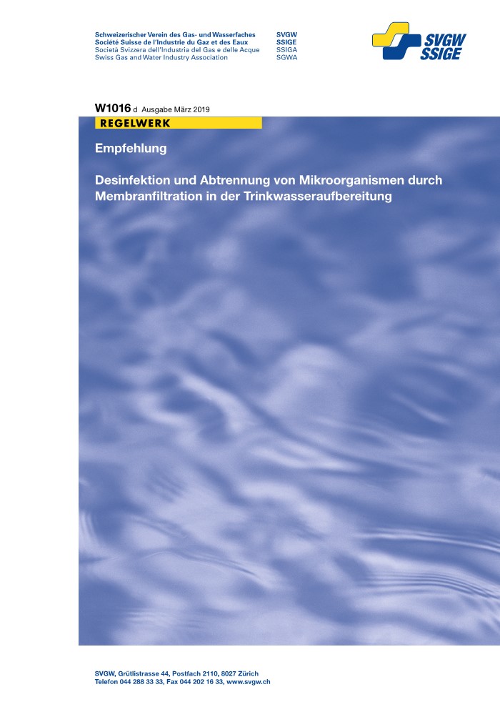 W1016 d Empfehlung; Desinfektion und Abtrennung von Mikroorganismen durch Membranfiltration in der Trinkwasseraufbereitung (1)