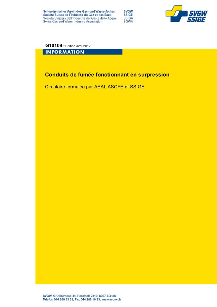 G10109 f Cirulaire; Conduits de fumée fonctionnant en surpression