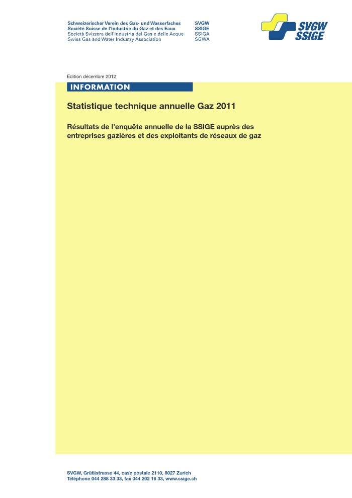 G15001 f Information; Statistique technique annuelle Gaz 2011