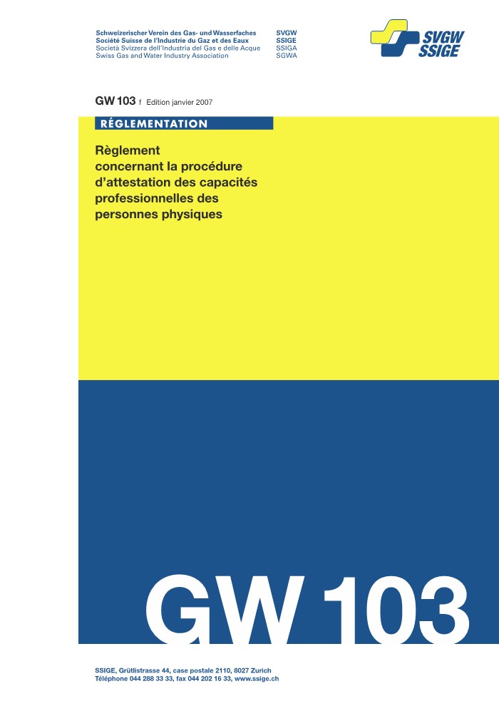 GW103 f Règlement concernant la procédure d'attestation des capacités professionnelles des personnes physiques