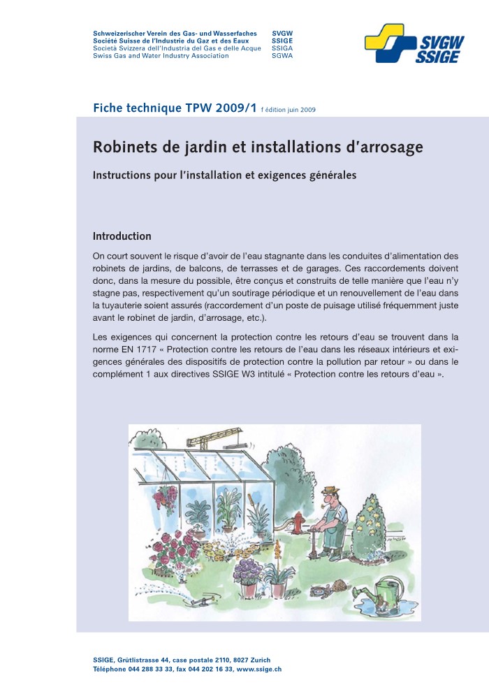 W10013 f Notice technique; Robinets de jardin et installations d'arrosage