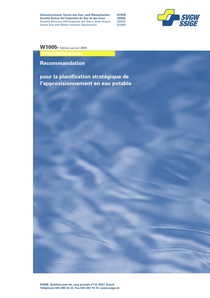 W1005 f Recommandations pour la planification stratégique de l'approvisionnement en eau potable (1)