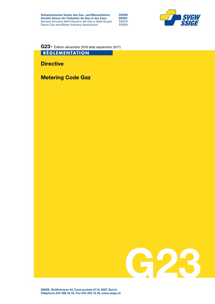 G23 f Directive; Metering Code Gaz