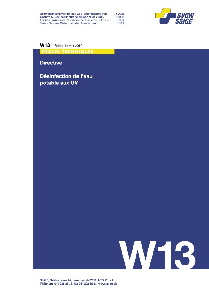 W13 f Directive; Désinfection de l'eau potable aux UV (1)