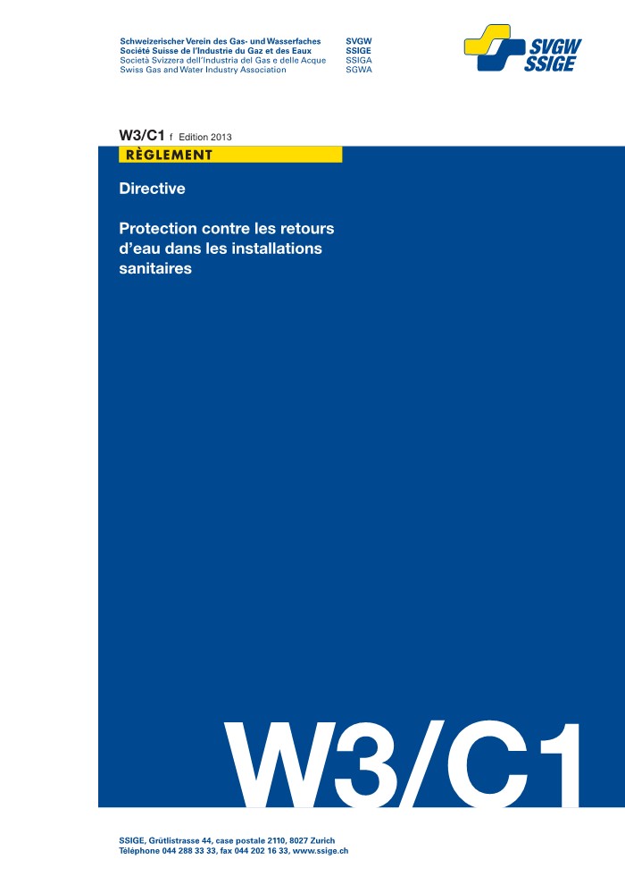 W3/C1 f Directive; Protection contre les retours d'eau dans les installations sanitaires (1)