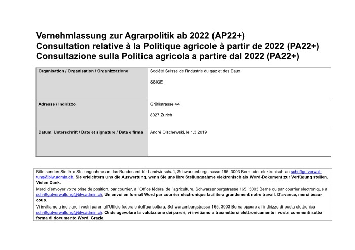 Prise de position: «Relatives à la politique agricole AP22+» 03/2019