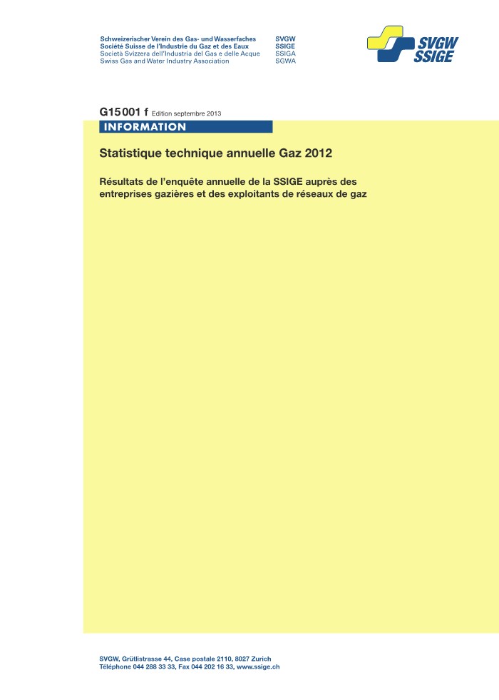 G15001 f Information; Statistique technique annuelle Gaz 2012