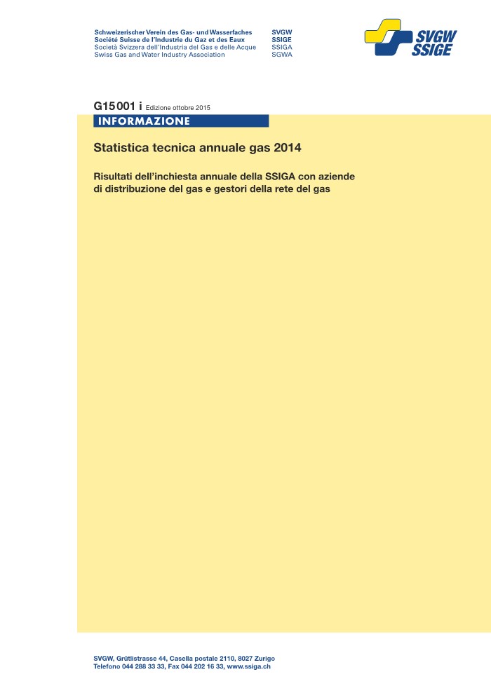 G15001 i Informazione; Statistica tecnica annuale gas 2014