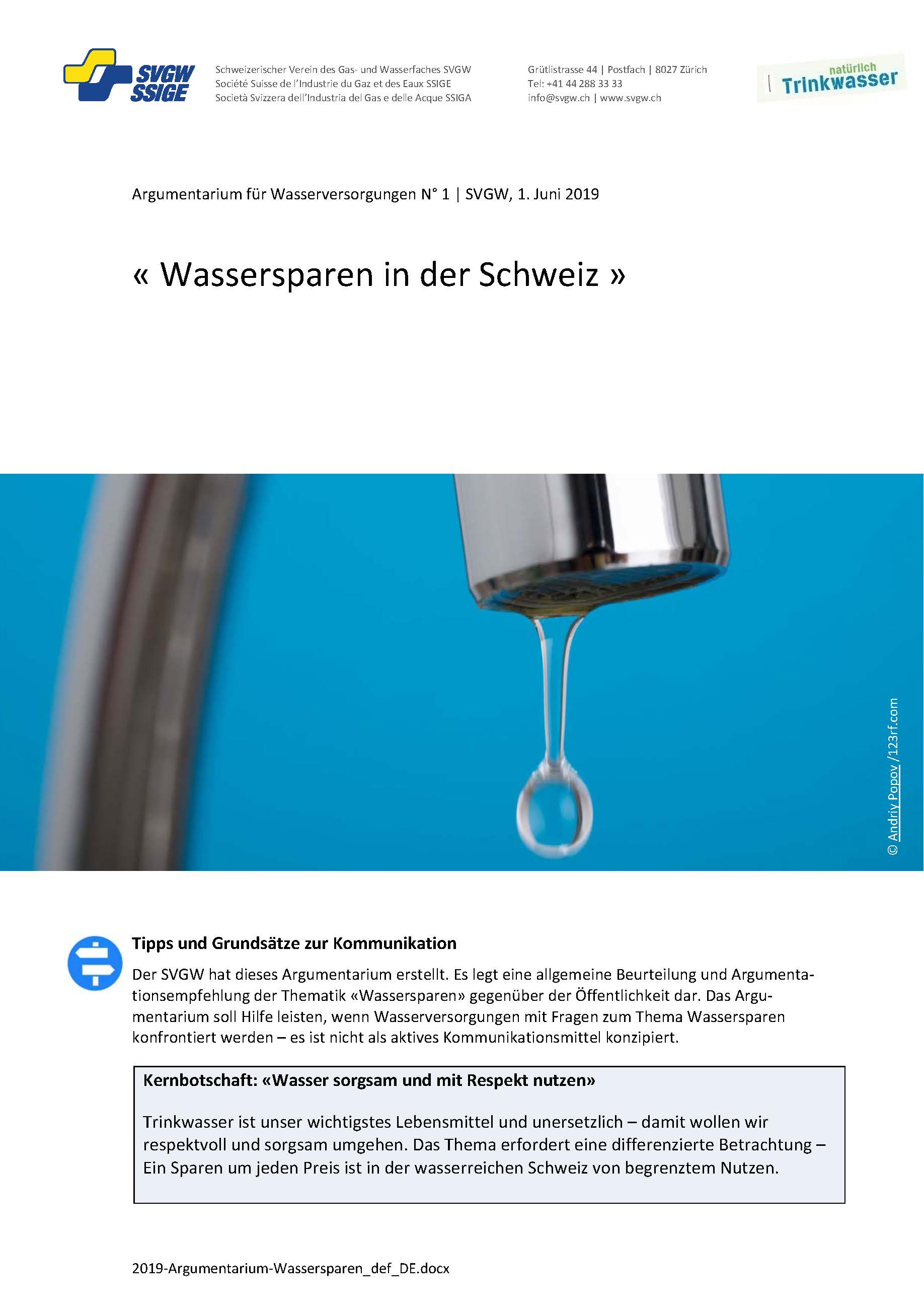 Argumentarium: «Wassersparen in der Schweiz»