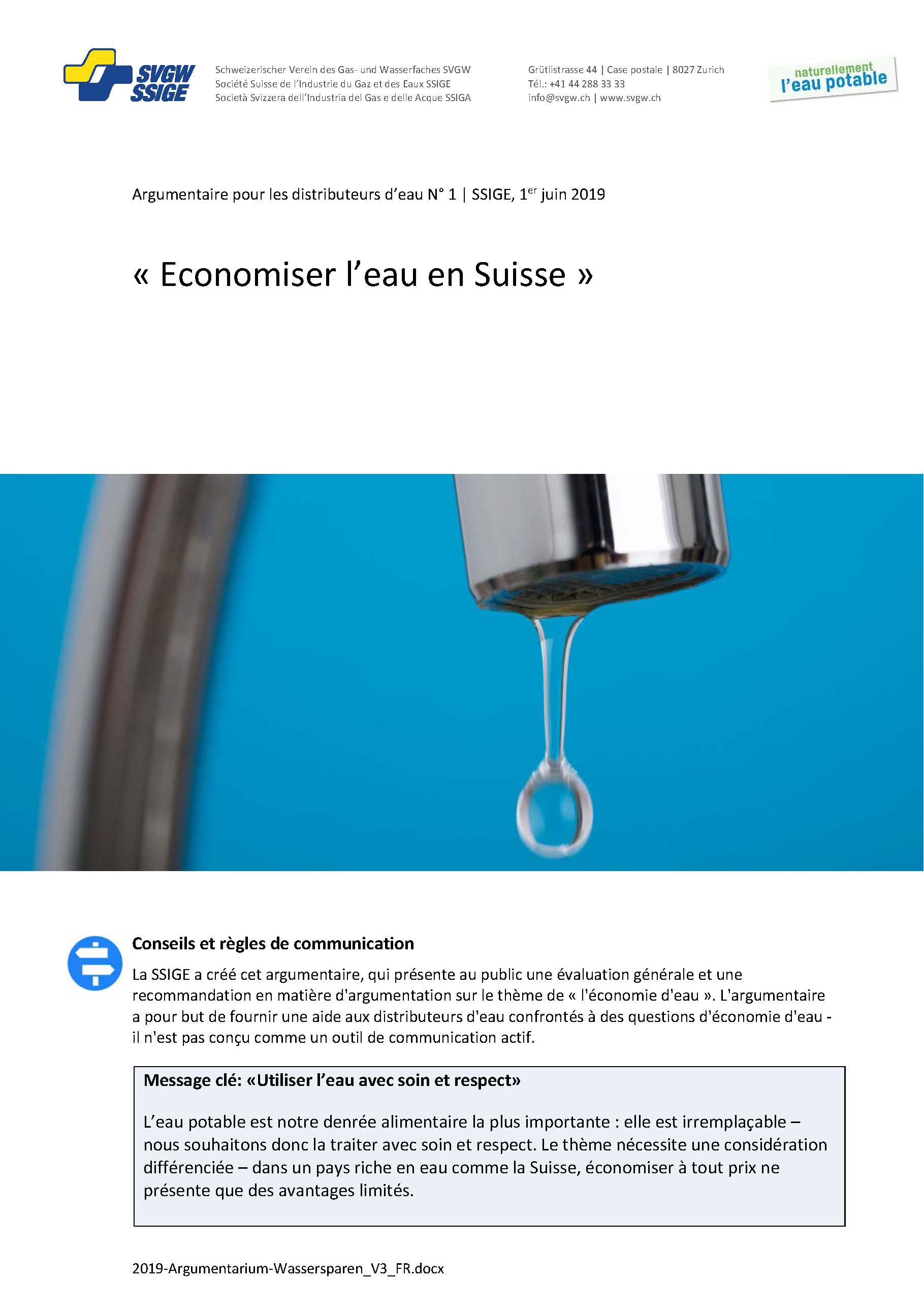 Argumentaire: «Economiser l'eau en Suisse»