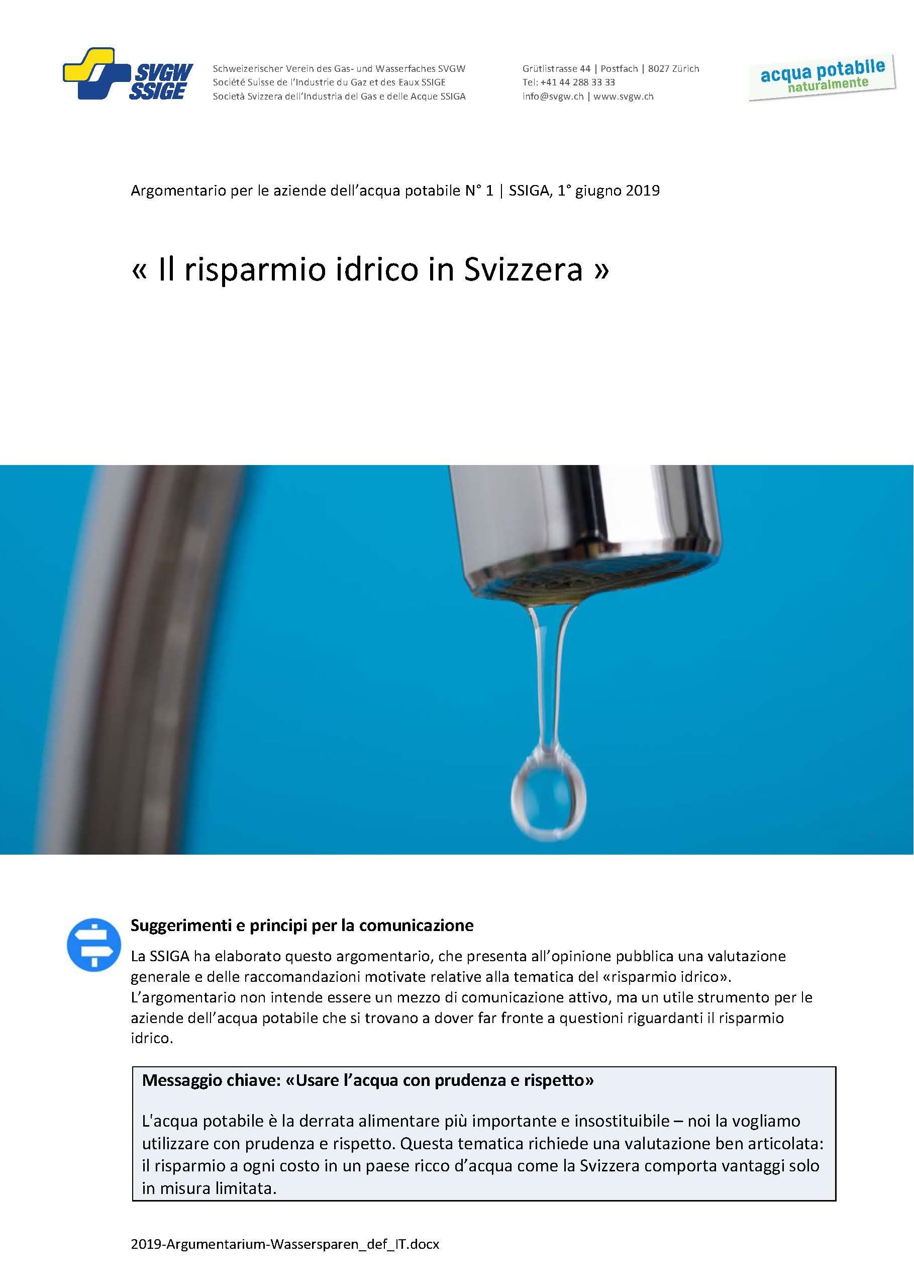 Argomentazione: «Il risparmio idrico in Svizzera»
