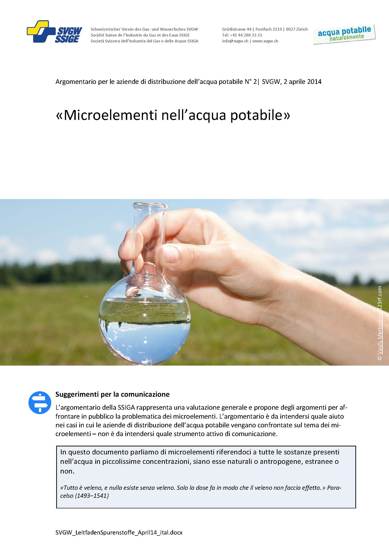 Argomentazione: «Microelementi nell'acqua potabile»