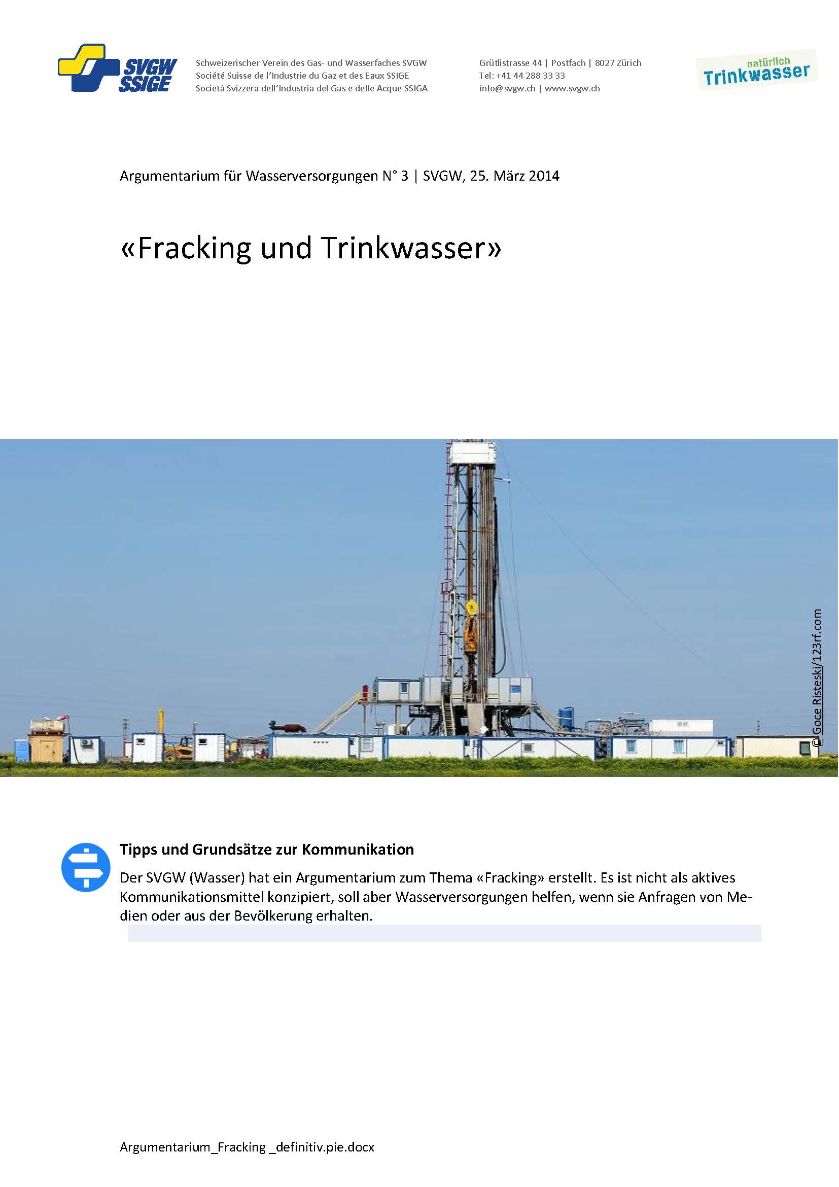 Argumentarium: «Fracking und Trinkwasser»