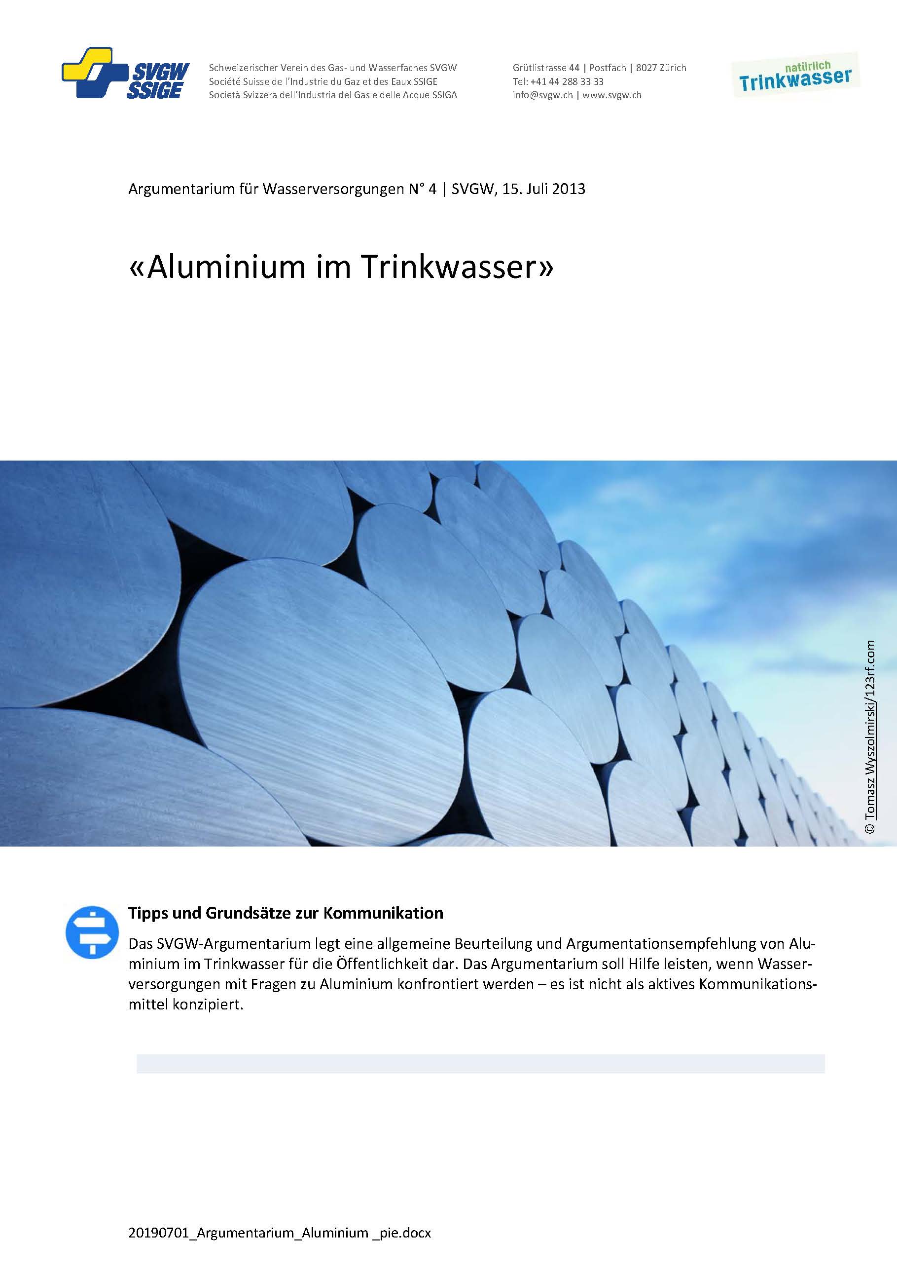 Argumentarium: «Aluminium im Trinkwasser»