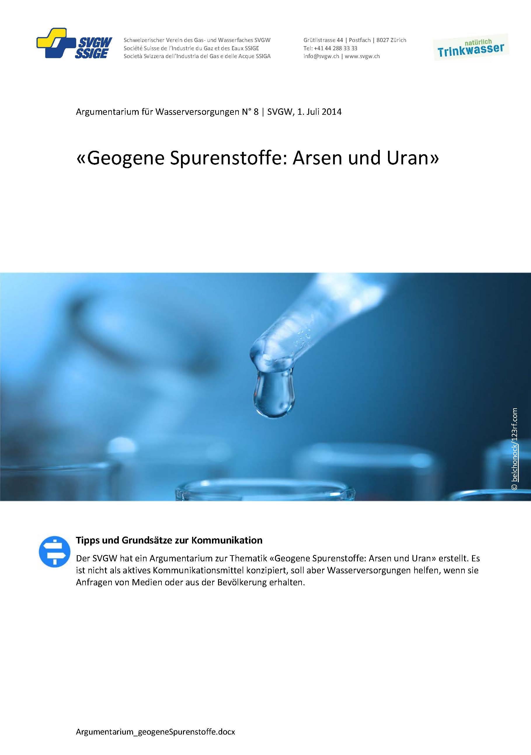Argumentarium: «Geogene Spurenstoffe: Arsen und Uran»
