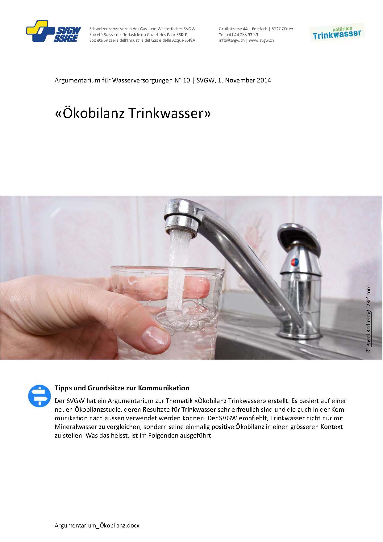 Argumentarium: «Ökobilanz Trinkwasser»