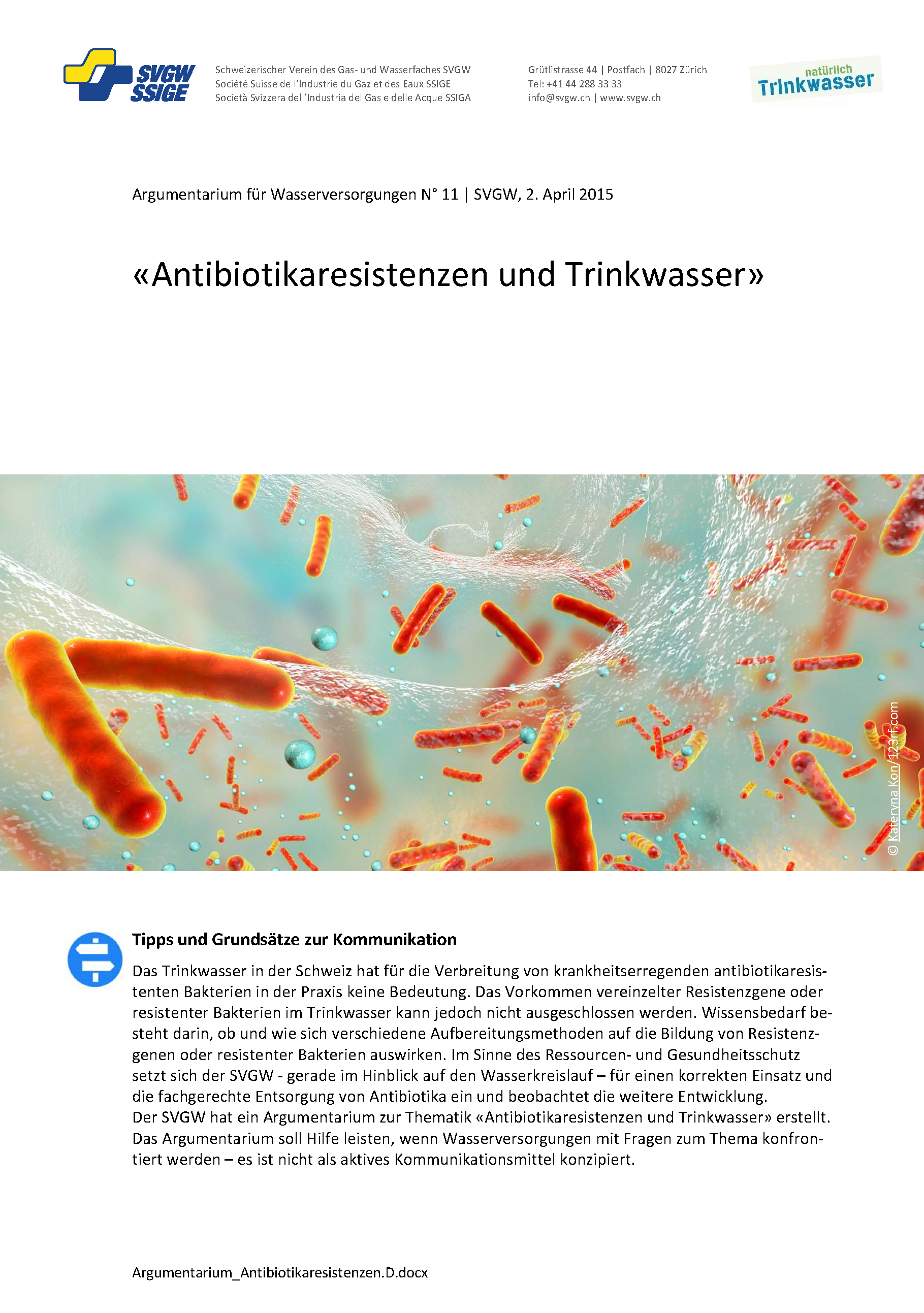 Argumentarium: «Antibiotikaresistenzen und Trinkwasser»