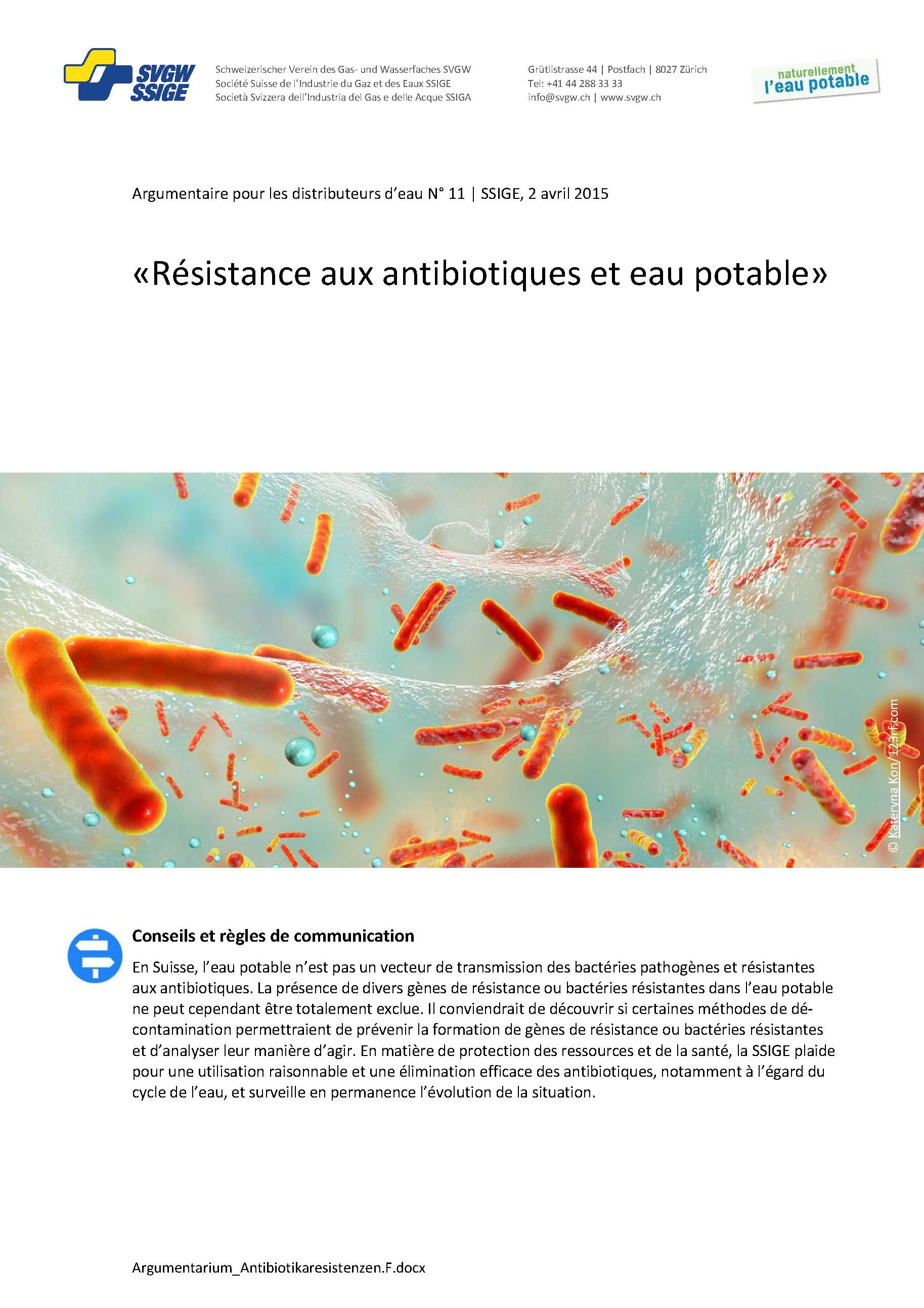 Argumentaire: «Résistance aux antibio-tiques et eau potable»