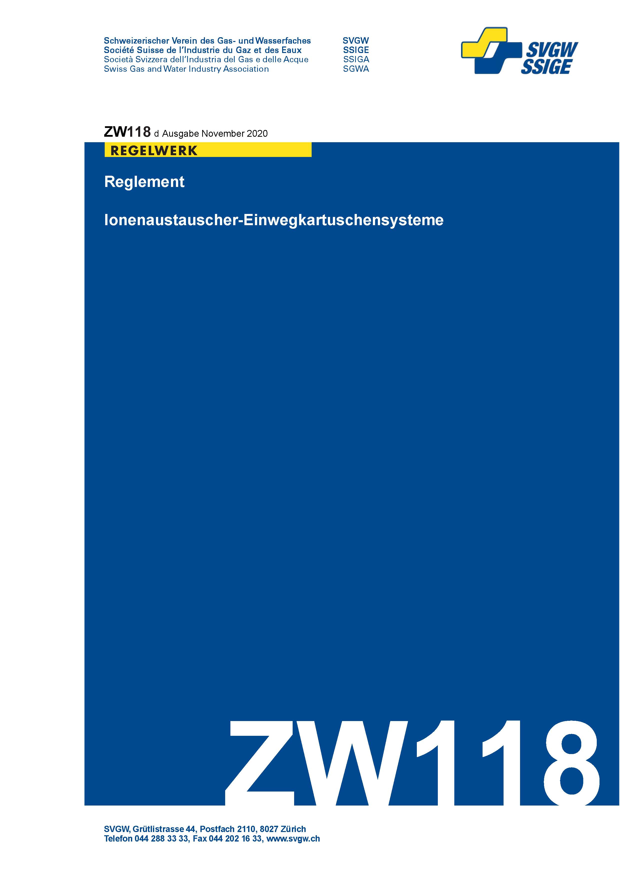 ZW118 d - Reglement; Ionenaustauscher-Einwegkartuschensysteme