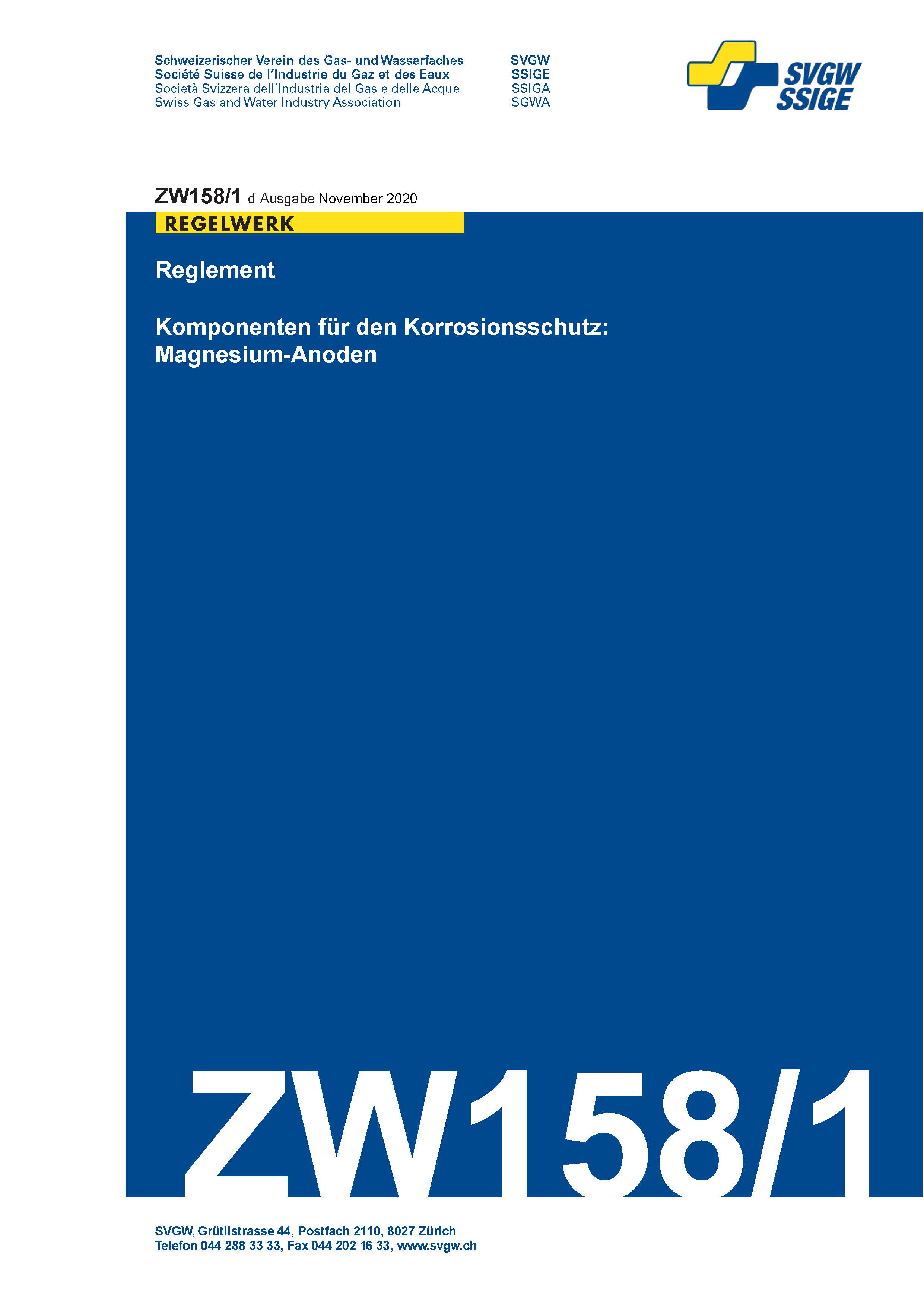 ZW158/1 d - Reglement; Komponenten für den Korrosionsschutz:Magnesium-Anoden