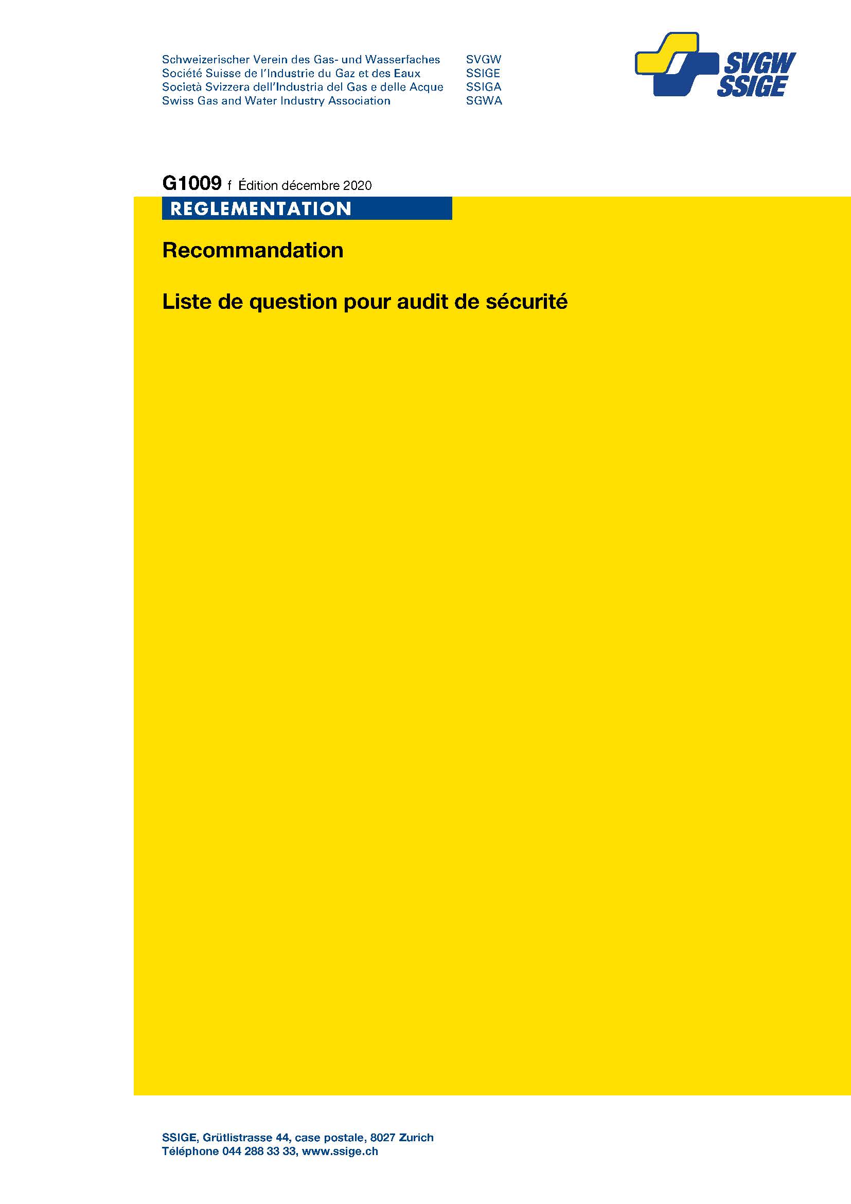 G1009 f Recommandation; Liste de question pour audit de sécurité