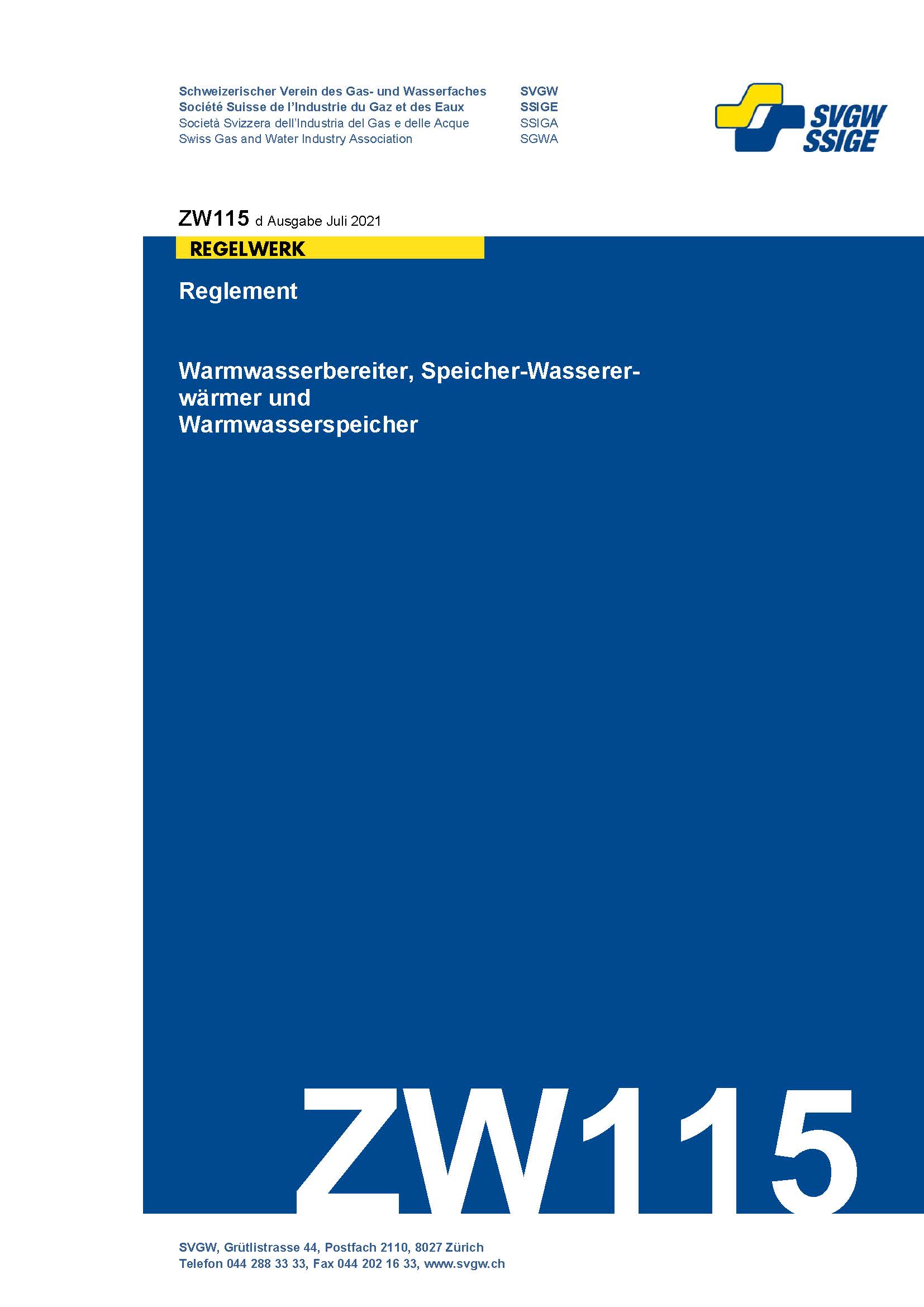 ZW115 d - Reglement; Warmwasserbereiter, Speicher-Wassererwärmer und Warmwasserspeicher