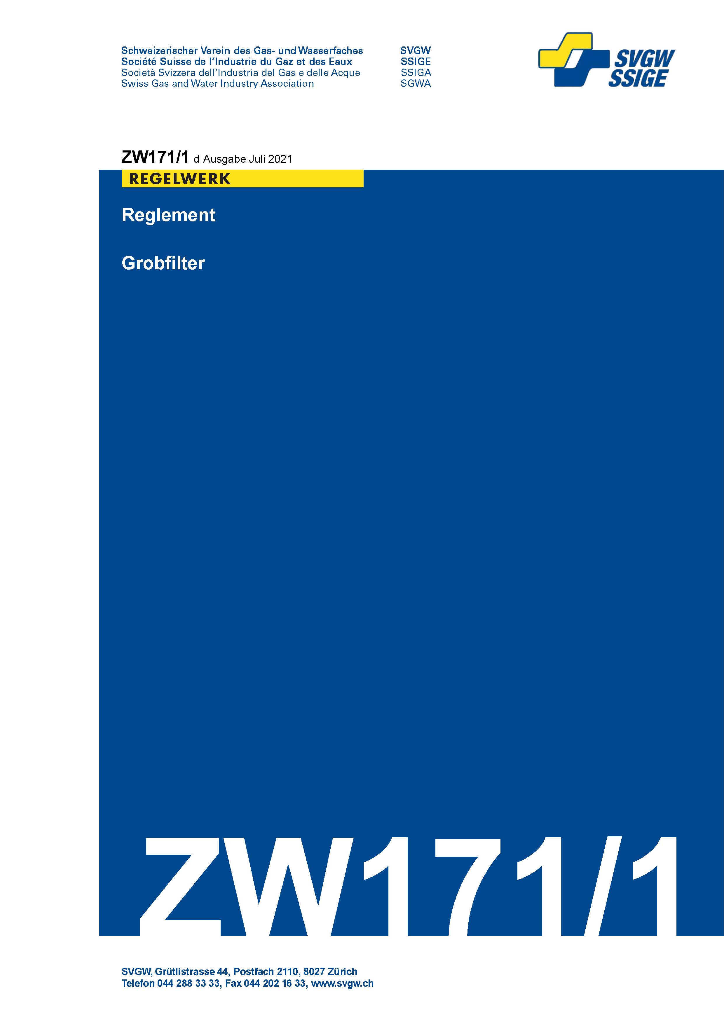 ZW171/1 d - Reglement; Grobfilter