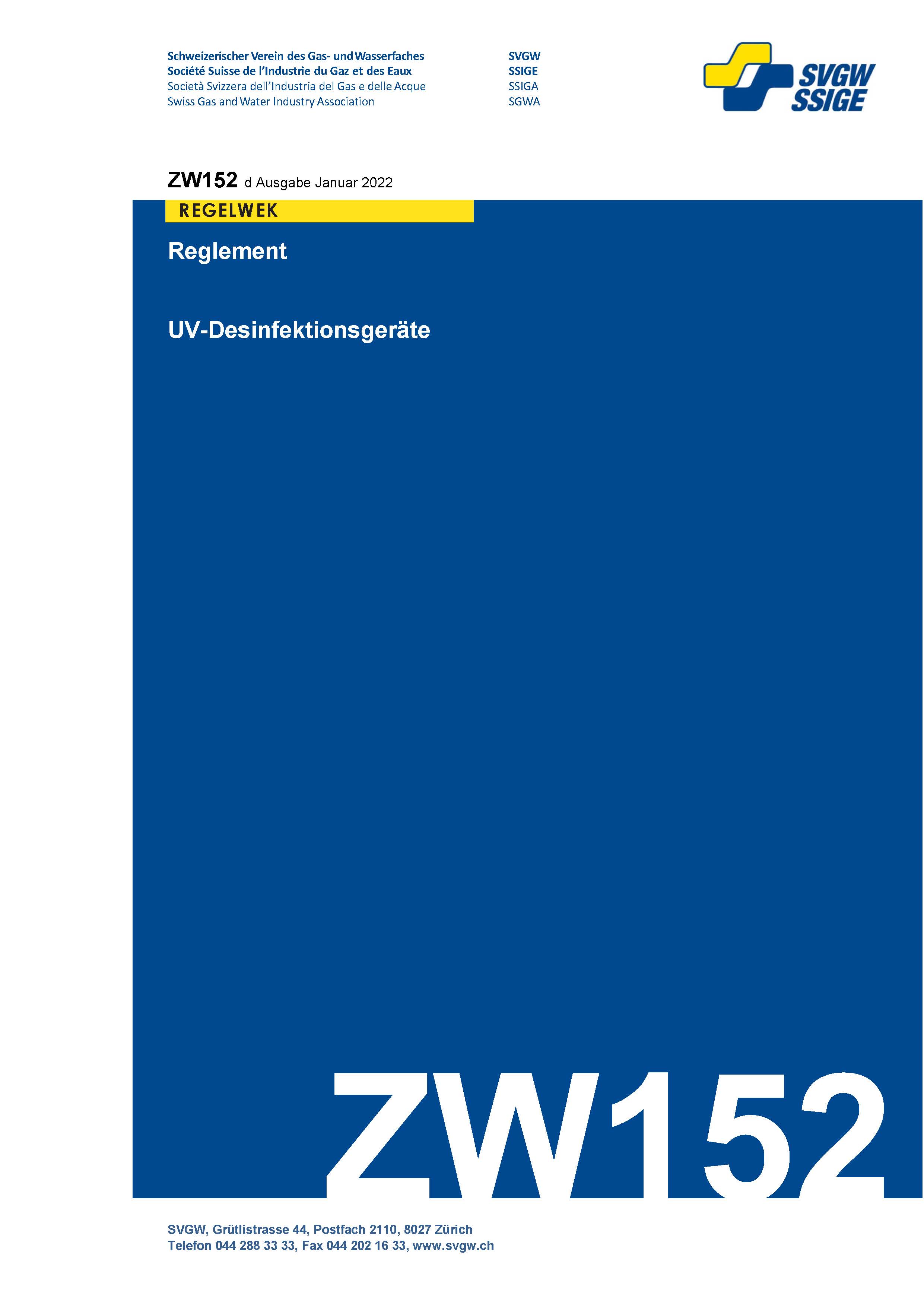 ZW152 d - Reglement; UV-Desinfektionsgeräte