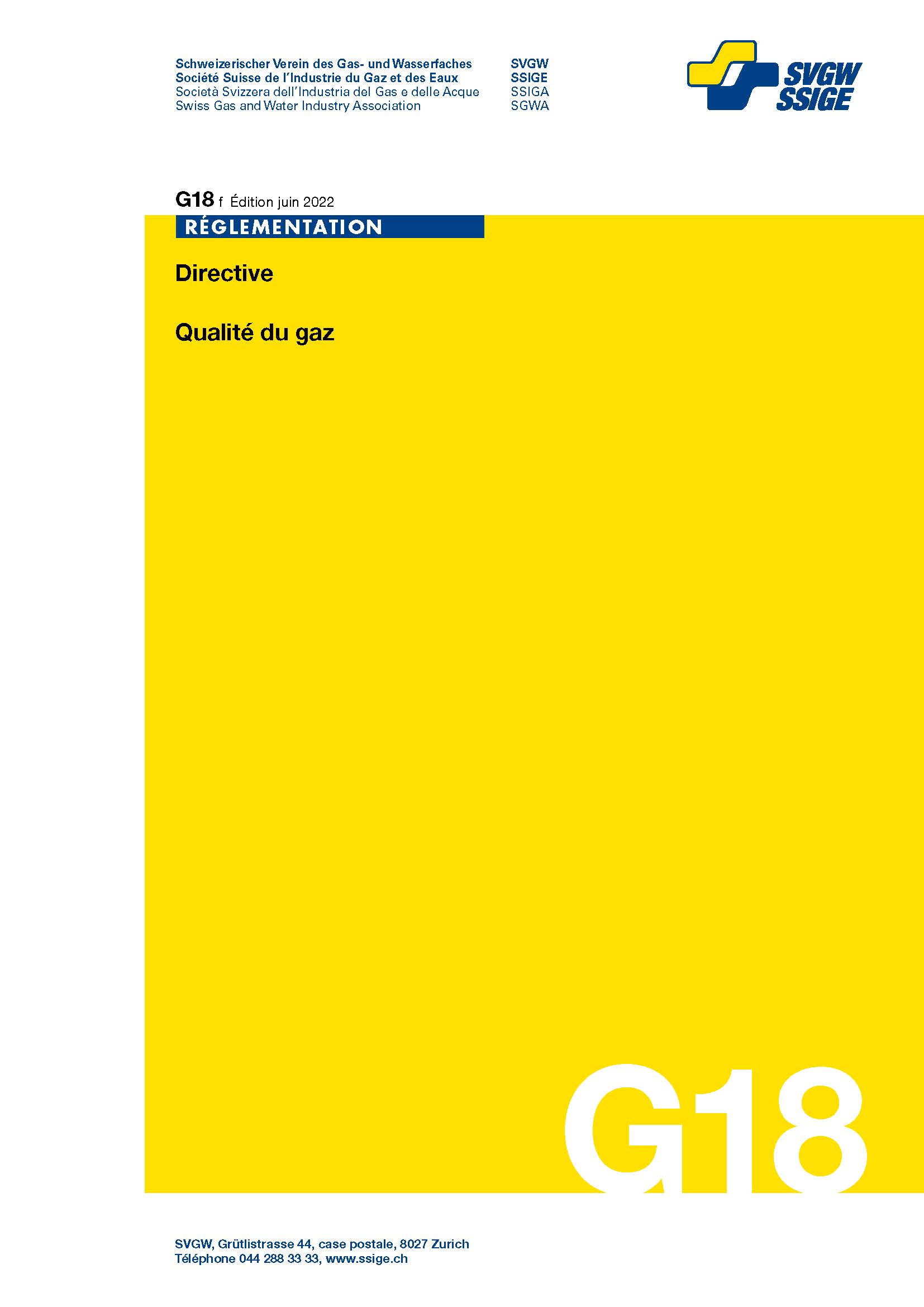 G18 f Directive; Qualité du gaz, édition 2022
