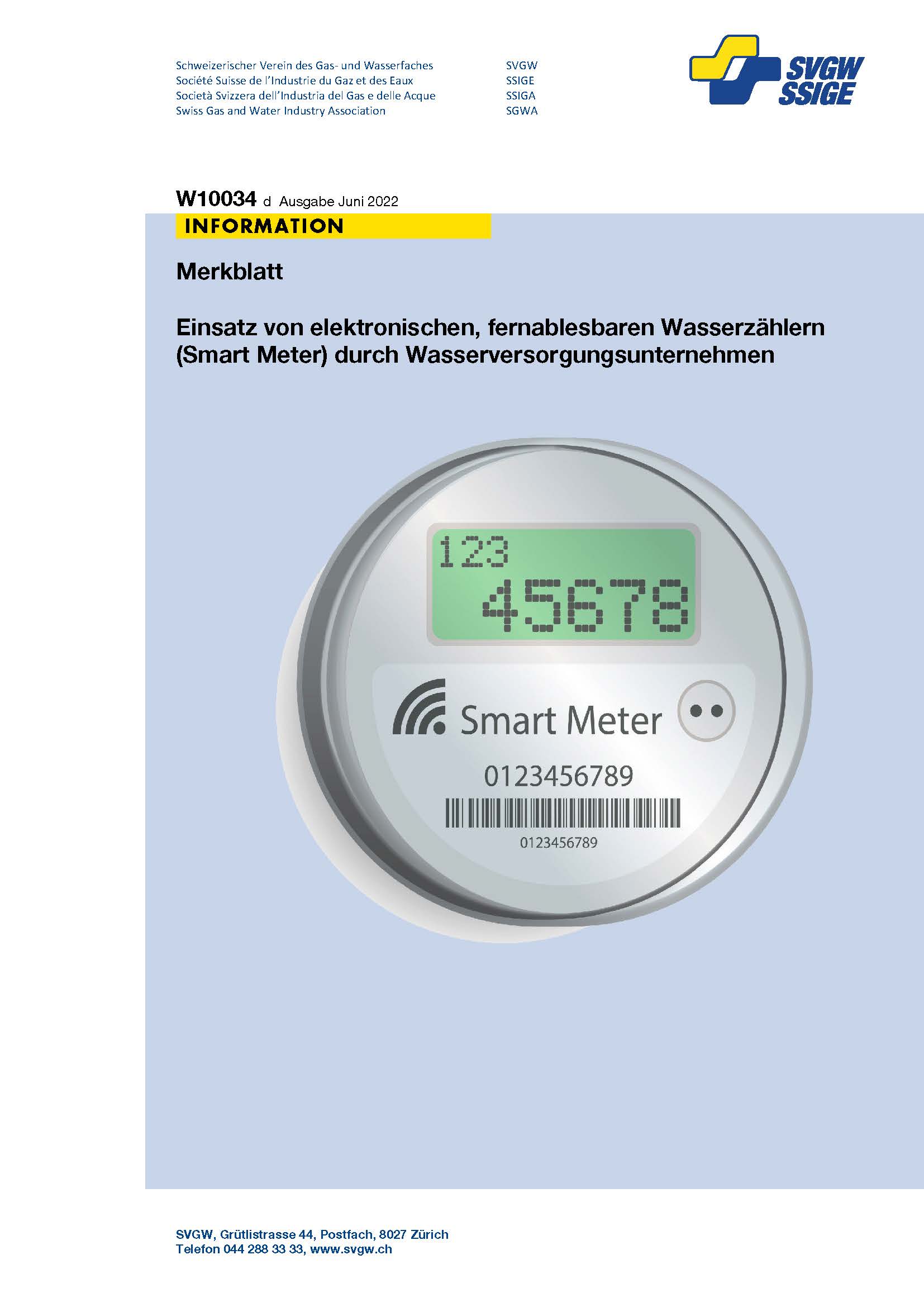 W10034 d Einsatz von elektronischen, fernablesbaren Wasserzählern (Smart Meter) durch Wasserversorgugnsunternehmen