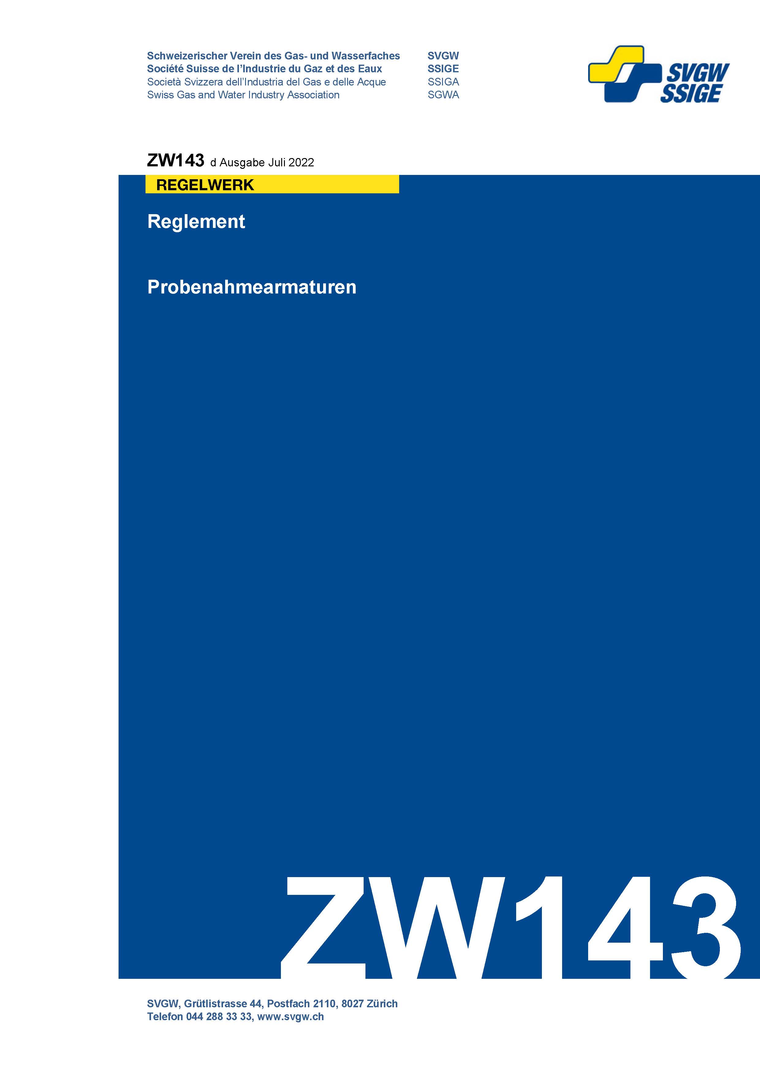 ZW143 d - Reglement; Probenahmearmaturen