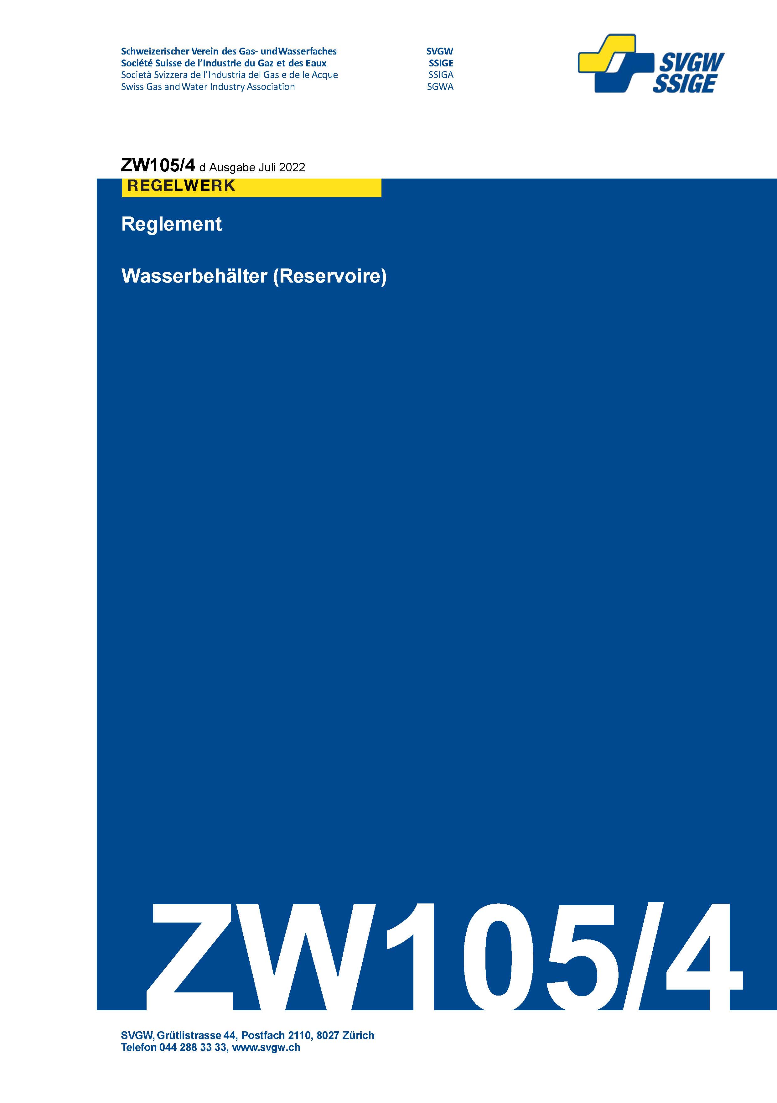 ZW105/4 d - Reglement; Wasserbehälter (Reservoire)