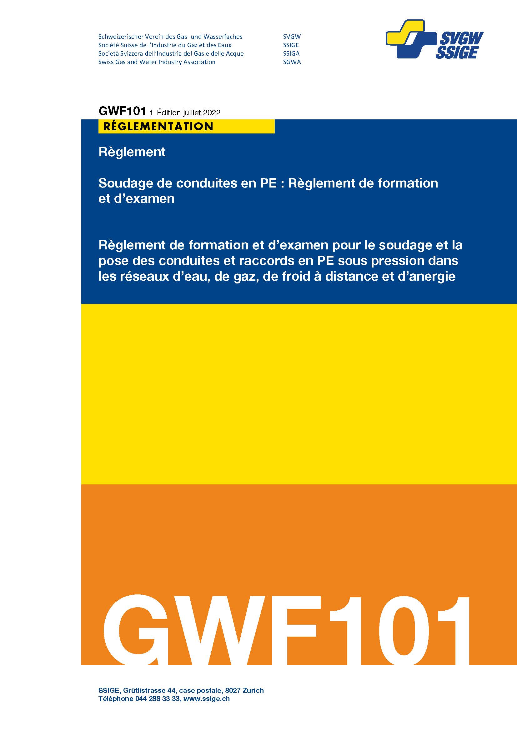 GWF101 f Soudage de conduites en PE : Règlement de formation et d’examen